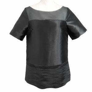 Cos SILK BLEND BLACK SHORT SLEEVE TEXTURED STRUCTURED BOXY TOP - 36